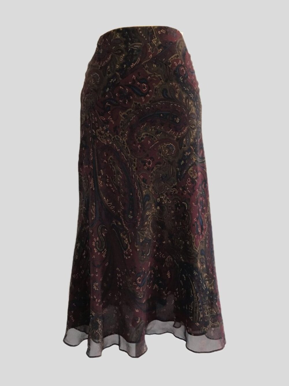 Lauren Ralph Lauren Burgundy Paisley Silk Midi Skirt Womens Size S